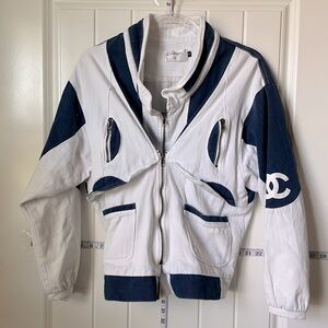 CHANEL Jackets Coats Chanel Blue White Denim Jacket Vintage